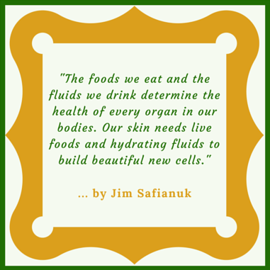 A quotation reminding us about maintaining beautiful skin with the correct foods and right fluids on a daily basis.